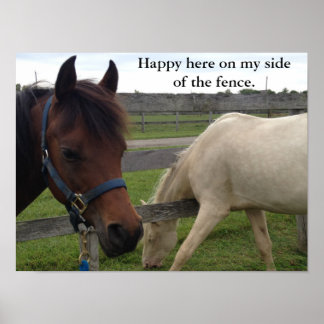 Poster Humour Cheval : Heureux Ici, De Mon Côté De La clô
