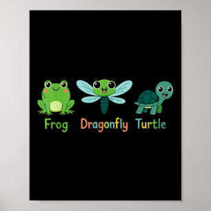 Poster Humour de la tortue des libellules de grenouille s
