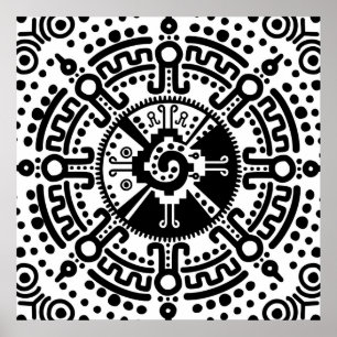 Poster Hunab Ku symbole maya noir et blanc #3
