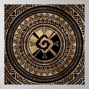 Poster Hunab Ku symbole maya noir et or