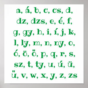 Poster Hungarian alphabet in green
