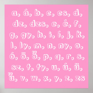 Poster Hungarian alphabet in pink