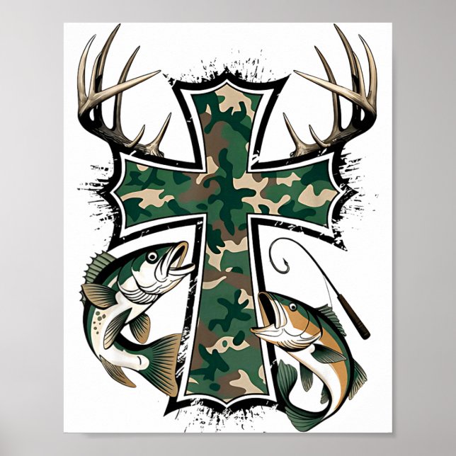 Poster Hunting Fishing Faith - Christian Hunter Fisherman (Devant)