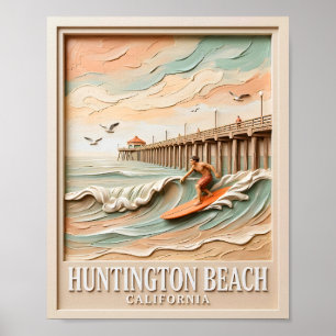 Poster Huntington Beach Californie Texture Surfeur Surfan