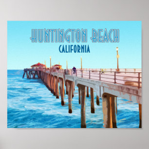 Poster Huntington Beach Pier Californie Vintage