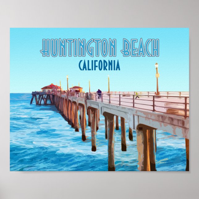 Poster Huntington Beach Pier Californie Vintage (Devant)