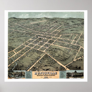 Poster Huntsville, AL Carte panoramique - 1871