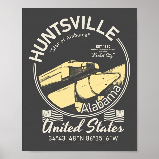 POSTER HUNTSVILLE CITY ALABAMA - ESPACE ROCKET (Devant)