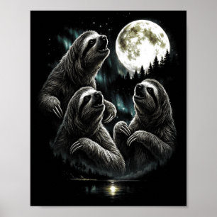 Poster Hurlement 3 Paresseux Lune Vintage Style Rétro Drô