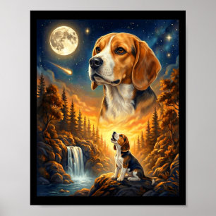 Poster Hurlement à la lune mème animal chien beagle