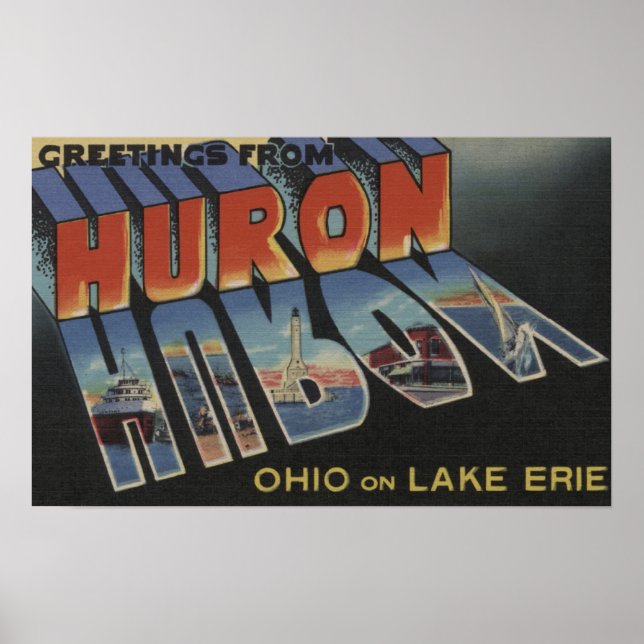 Poster Huron, Ohio - Lac Érié - Scènes de grandes lettres (Devant)