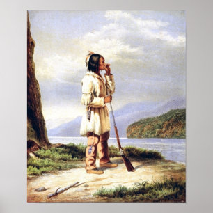 Poster Huron-Wendat Hunter appelle une orignal