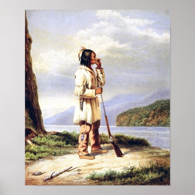 Poster Huron-Wendat Hunter appelle une orignal (Devant)