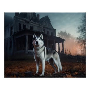 Poster Husky sibérien Halloween Épouvantable