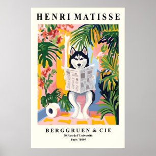 Poster Husky sibérien sur toilettes Art - Style Matisse