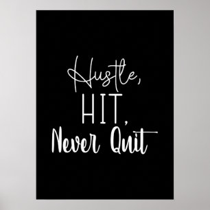 Poster Hustle, Hit, Never Quit - Gym, Succès Motivation