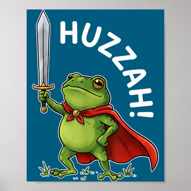Poster Huzzah Frog Knight Funny Sword Meme Frog Quote Men (Devant)