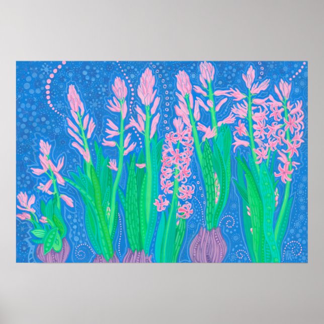 Poster Hyacinthes roses Fleurs de printemps peinture d'ar (Devant)