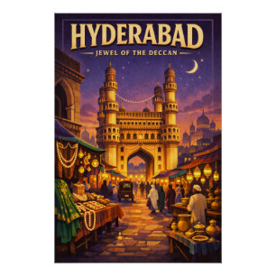 Poster Hyderabad, Inde, dans un classique voyage rétro