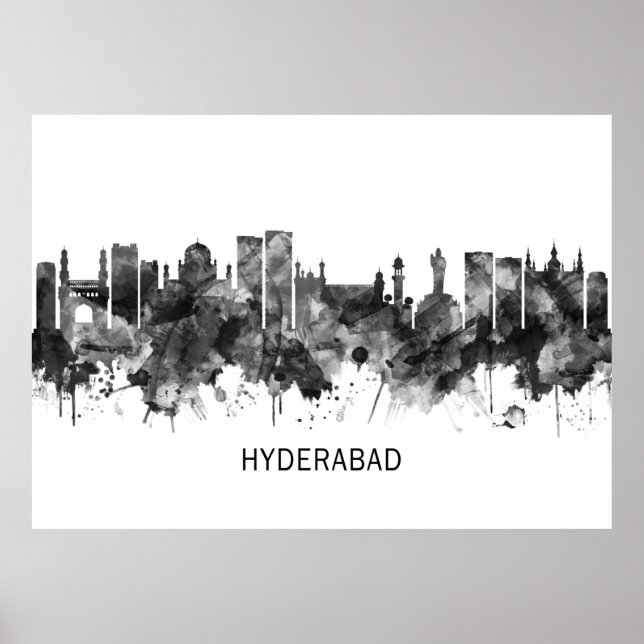 Poster Hyderabad Telangana Skyline BW (Devant)