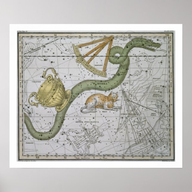 Poster Hydra, de "A Celestial Atlas", pub. en 1822 (col. (Devant)
