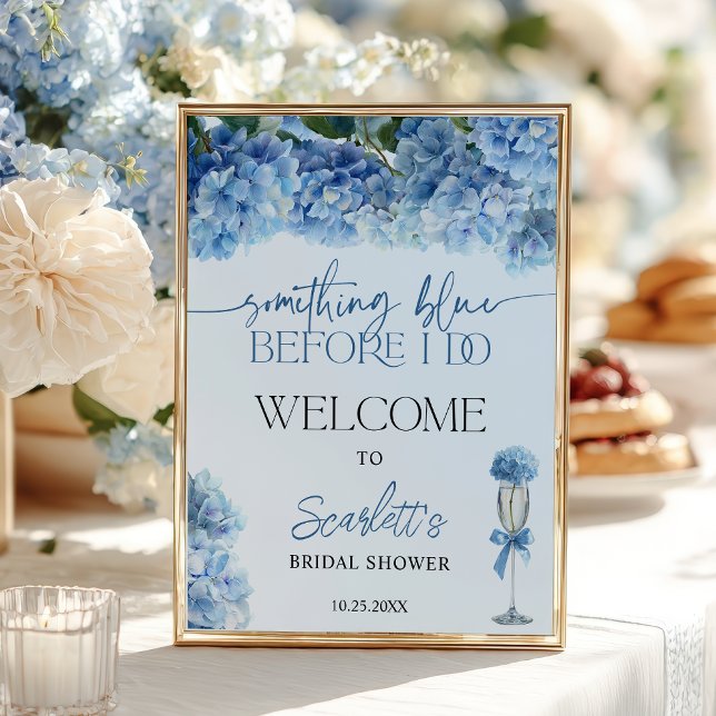 Poster Hydrangea Bleu Bienvenue à la Fête de Mariage  (Something Blue Hydrangea Welcome Bridal Shower Poster)