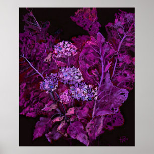 Poster Hydrangea et Horseradish Floral Art noir violet