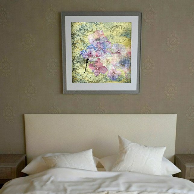 Poster Hydrangea Libellule Cachet Grunge (Créateur téléchargé)