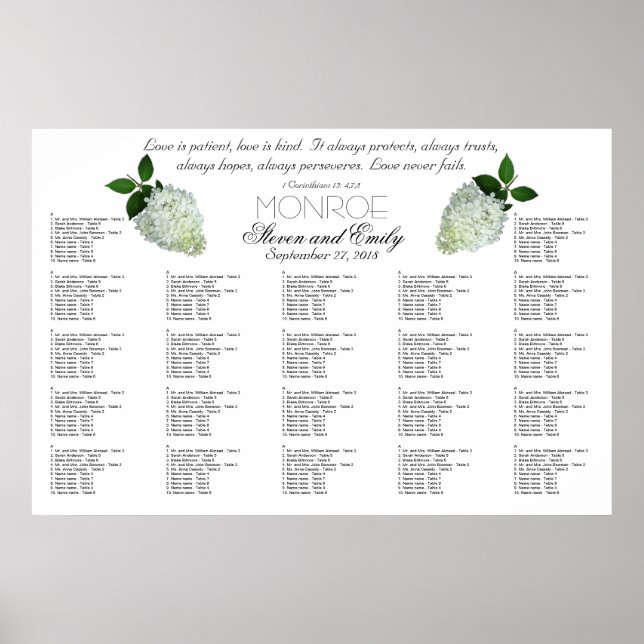 Poster Hydrangea Mariage Love is Patient Seating Chart (Devant)