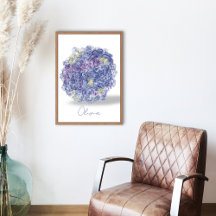 Hydrangeas à l'aquarelle avec nom