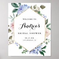 Hydrangeas Aquarelles Bleues Mariage Shower Gold F
