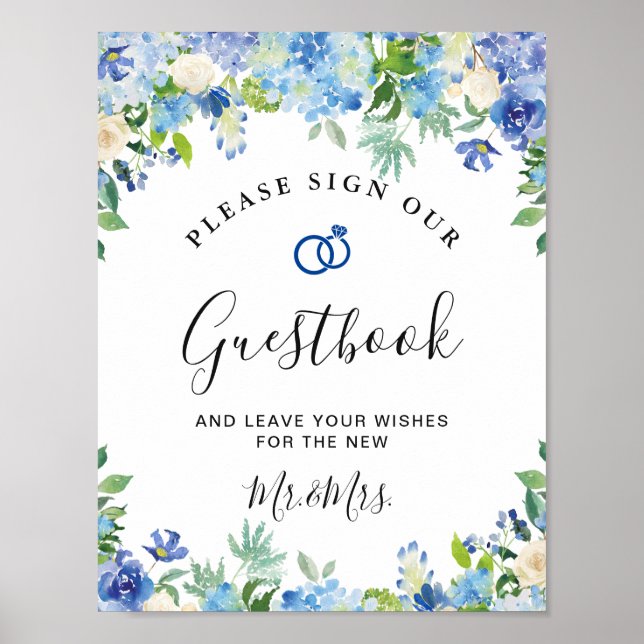 Poster Hydrangeas Bleues Panneau de verdure Notre Livre d (Devant)