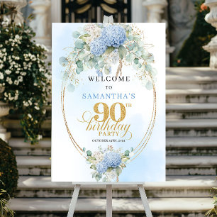 Poster Hydrangeas Bleus Doux Boho Bienvenue 90e anniversa