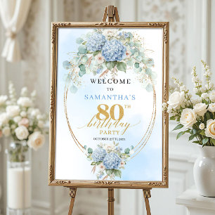 Poster Hydrangeas Boho Poussière d'Or Bleu Pâle 80e anniv