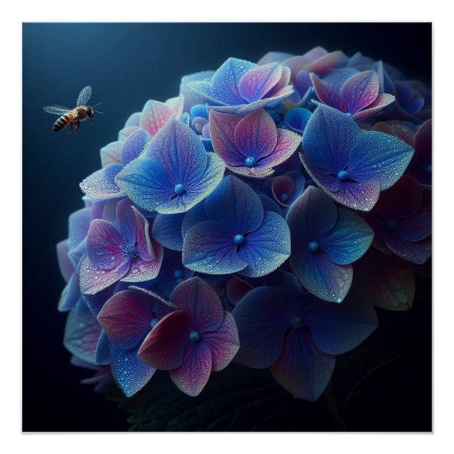 Poster Hydrangeas Floral Purple et Bleu (Devant)