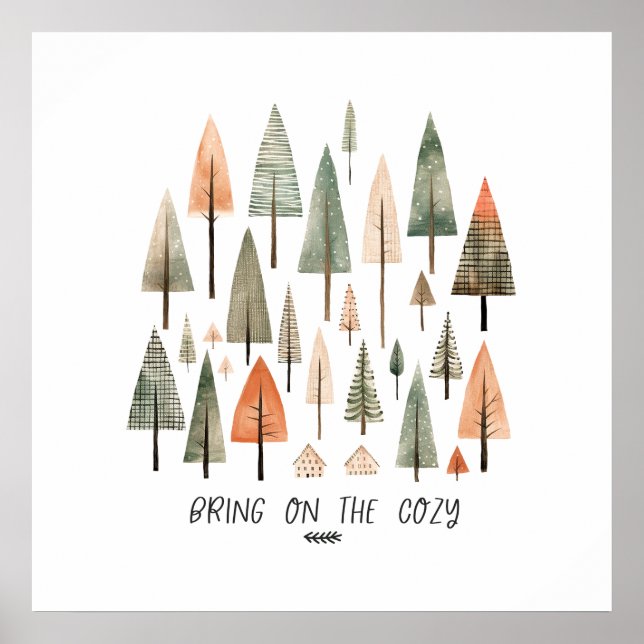 Poster Hygge : Arbres Colorés, Moments Cosy (Devant)