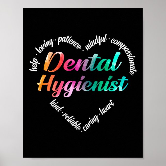 Poster Hygiéniste dentaire Mot de coeur Nuage d'aquarelle (Devant)