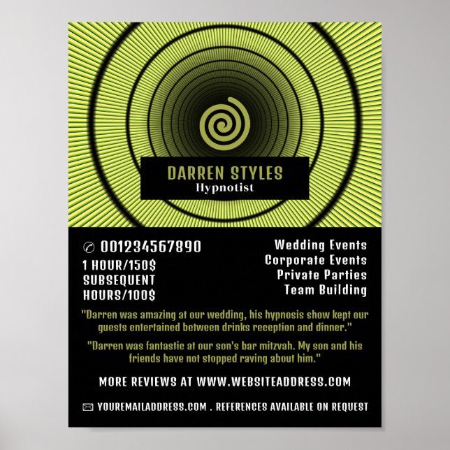 Poster Hypnose Spirale, Hypnotist Event Entertainer (Devant)