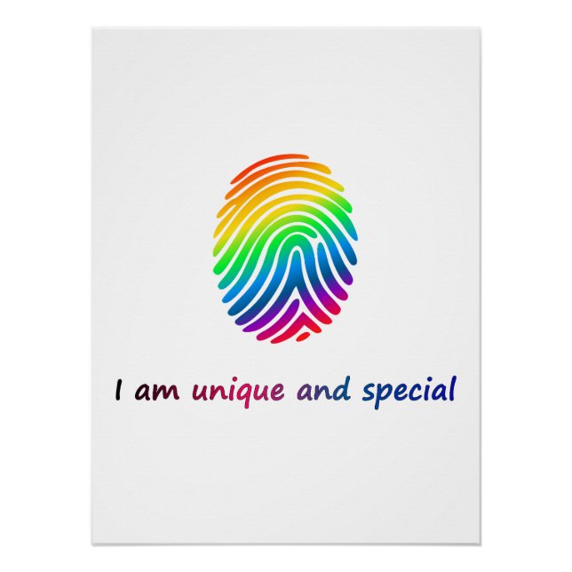 Poster I Am Unique and Special – Rainbow Fingerprint (Devant)