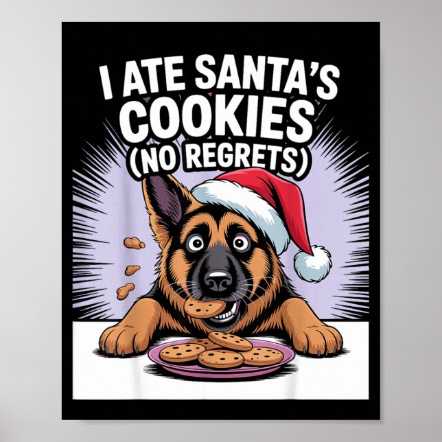 Poster I Ate Santas Cookies Puppy Funny Christmas German  (Devant)
