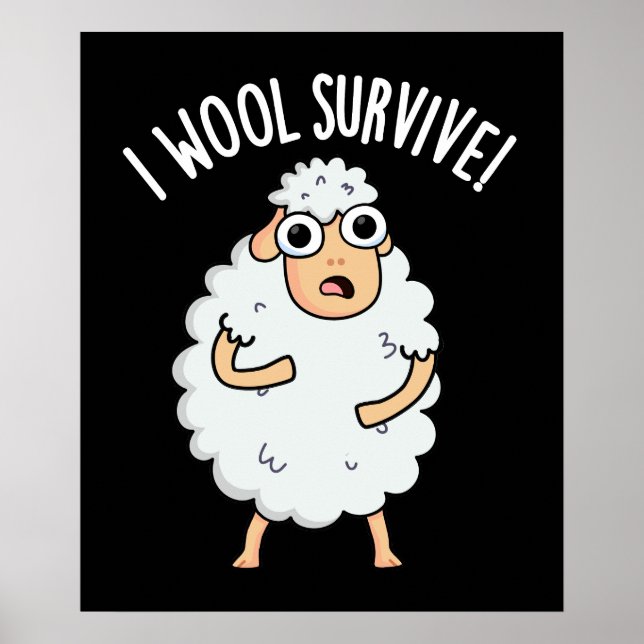 Poster I Laine Survive Funny Sheep Pun Dark BG (Devant)