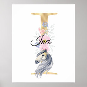 Poster I letter personalized name monogram with horse