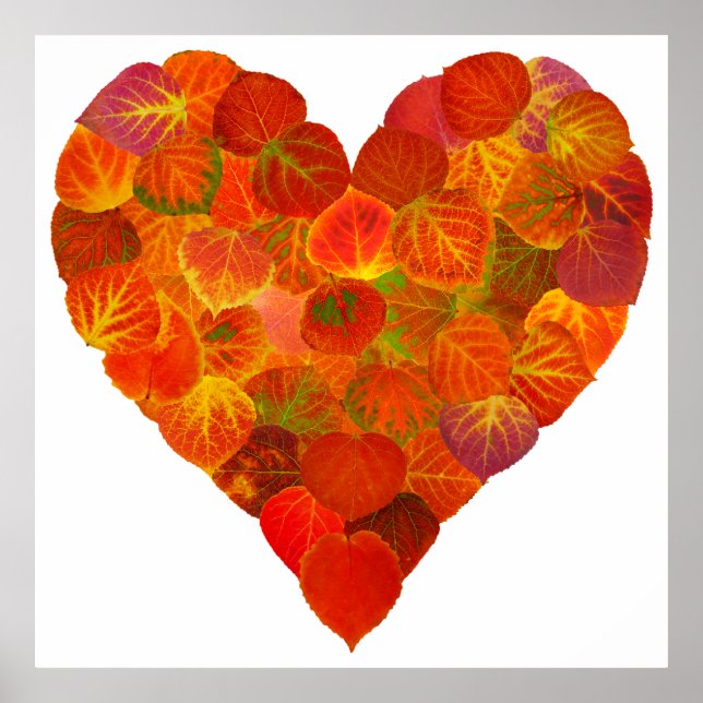 Poster I Love Automne, subtil—Coeur feuille d'Aspen rouge (Devant)