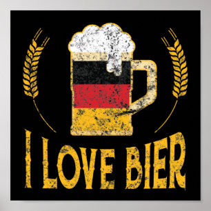 Poster I Love Bier German Flag Beer Lover Oktoberfest