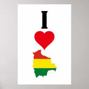 Poster I Love Bolivia Vertical I Heart Country Carte