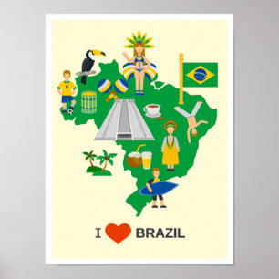 Poster I Love Brazil Art Vintage voyage Illustration
