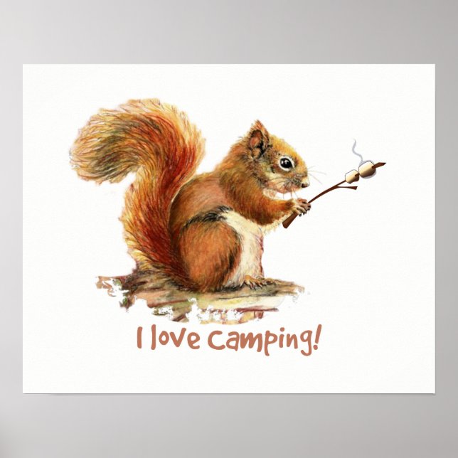 Poster "I love Camping" Amusants Écureuil torréfaction Ma (Devant)