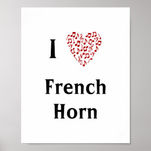 Poster I Love French Horn Red Heart of Music Notes