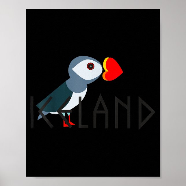 Poster I Love Iceland Puffin Icelandic Gift  (Devant)