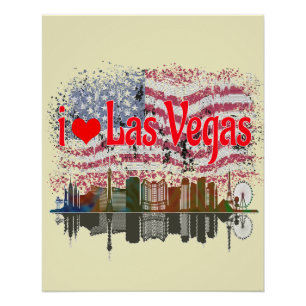 Poster I Love Las Vegas Skyline American Flag Souvenir